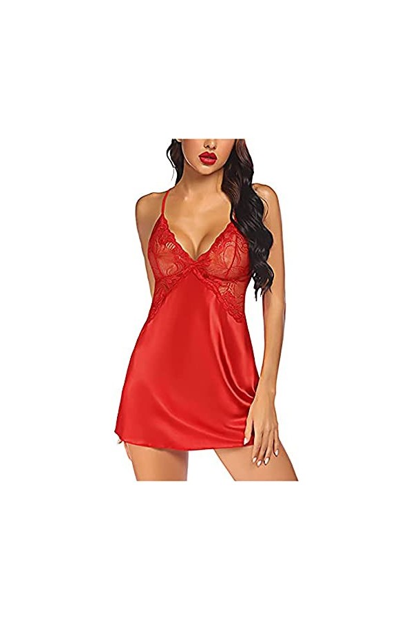 HAOLEI Ensemble de Lingerie Sexy en Dentelle Robe de Nuit en Satin pour Femme - Robe de Nuit Sexy - Robe Courte - avec Bretel