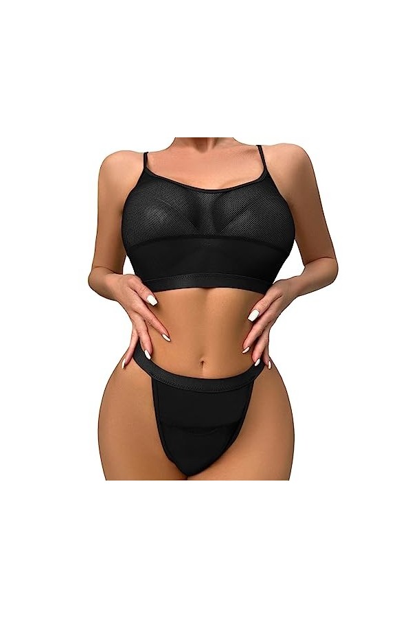 2023 New y*2*k Style Lingerie Ensemble de Lingerie à Armatures pour Femmes, Grande Taille Lingerie Forme V Black, XL 
