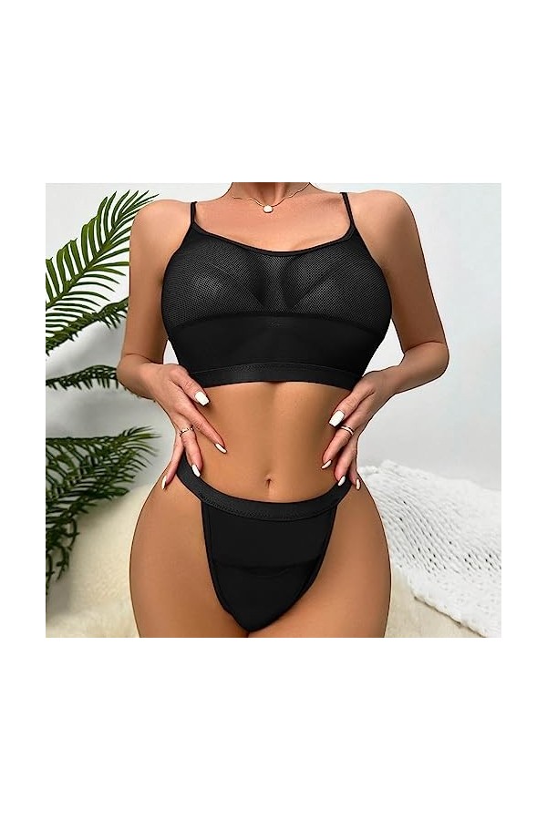 2023 New y*2*k Style Lingerie Ensemble de Lingerie à Armatures pour Femmes, Grande Taille Lingerie Forme V Black, XL 