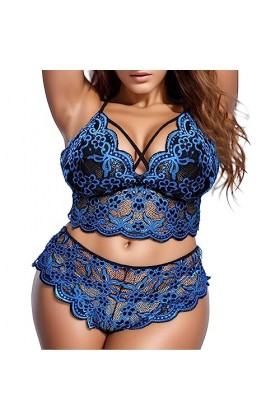 Lingerie Sexy Femme Body et Combinaison Lingerie Sexy Grande Taille col en V Taille Haute Dentelle Florale Soutien-Gorge croi