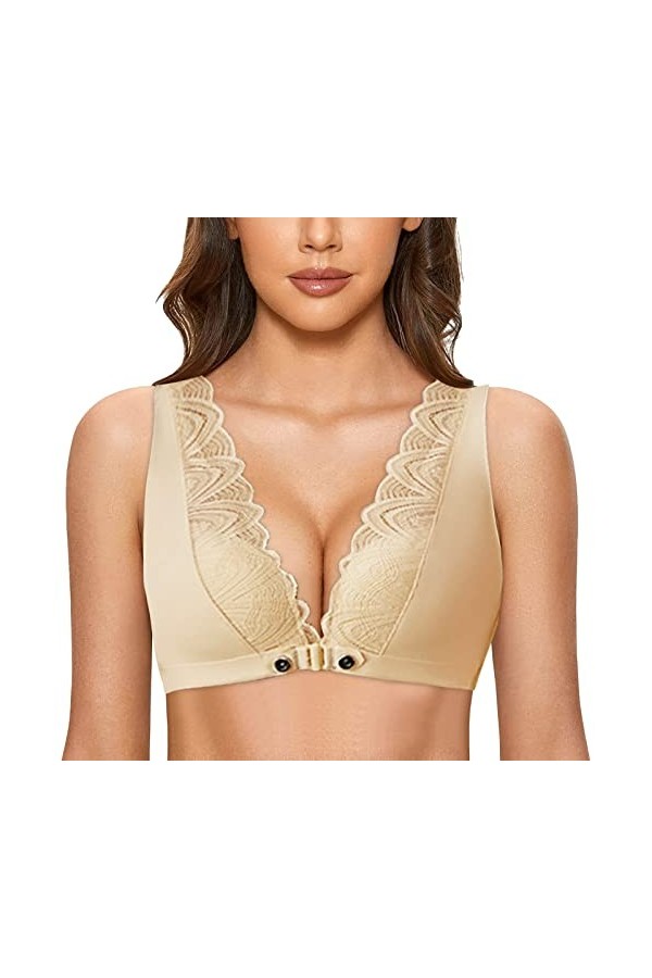 Soutien-gorge classique avec fermeture à lavant et décolleté profond pour femme - Ensemble sexy - Bralette minimizer - Sous-
