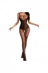 SNOMYRS Body en résille en maille pour femme Lingerie sexy en dentelle, Noir, S/L