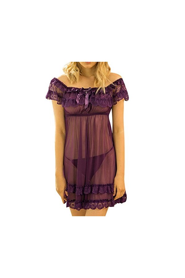 Nuisette Sexy Femme Lingerie Sexy en Dentelle Décolleté en V Sexy Teddy Robe de Nuit Femme Ensembles De Pyjama 2 Pièces Femme