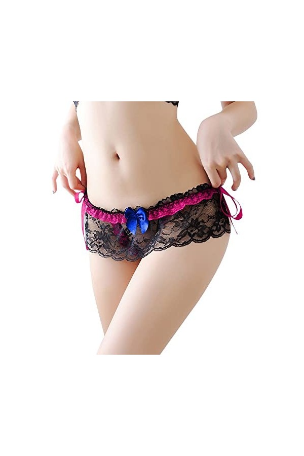 UOWEG sous-vêtements Femmes String Bragas Sexy Culotte String Dentelle Mot Pantalon Dames Slips Lingerie Latex Sexy Black, O