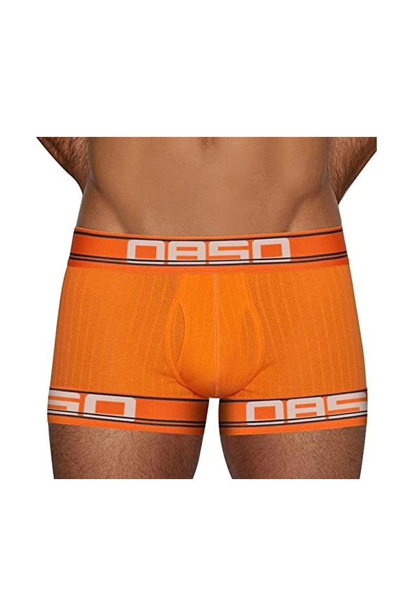 Sous-vêtements sexy décontractés en coton pour homme avec ceinture en velours fin - Couleur unie, Orange, L