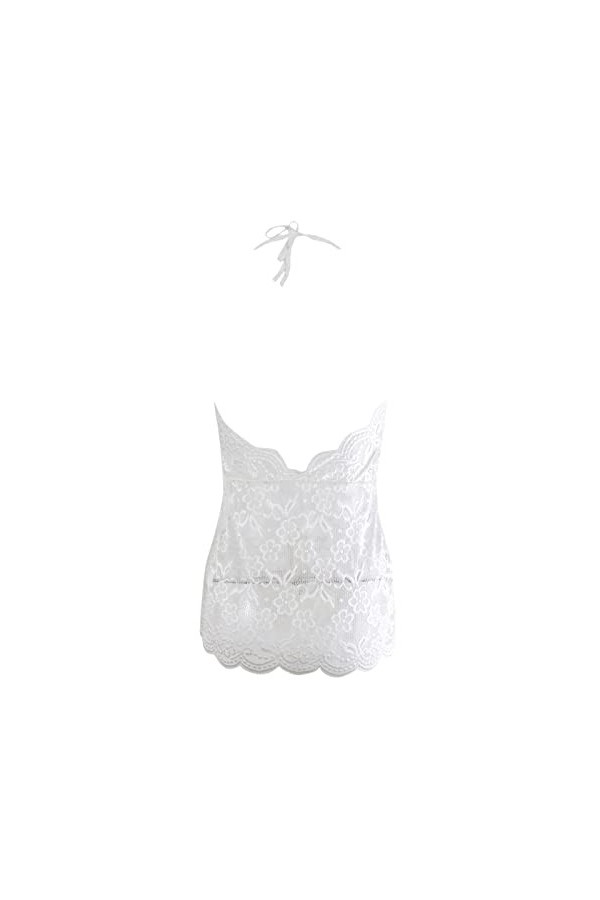 Sling Femme Pyjama Émotionnel Chemise de Nuit Dentelle Tunique Jupe Sexy Pyjama Lingerie Femme Noël, Blanc 1, L