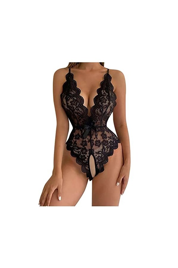 Femme Lingerie Nuisette, Nuit Sexy Érotique Féminine Siamoise en V Profond Pyjama Lingerie String Ensemble Lingerie 4 Pieces 