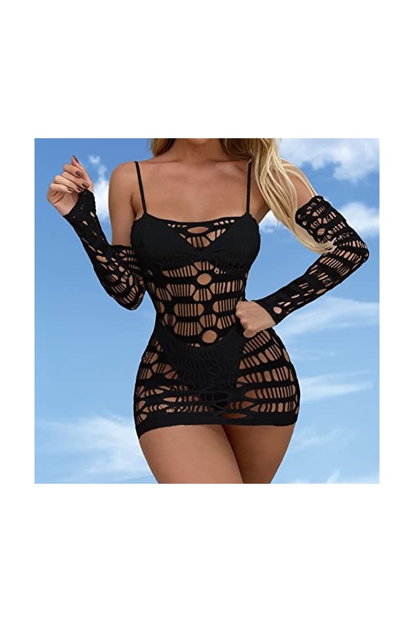 Legging Cuir Sexy Maille Lingerie Dentelle Lingerie Trois pièces Ensemble Sexy sous-vêtements évider Robe avec Manchette Ense