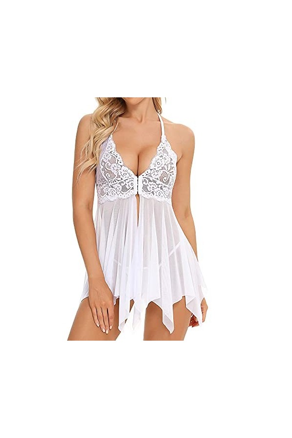 Lingerie Sexy, Femme Pyjama Nuit Eyelash Ensemble O-Ring Cutout Hot Garter Lingerie Set Teddy Embroidery Porte Jartelle Sexy 