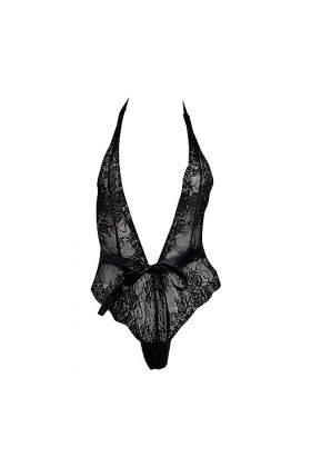 liaddkv Lingerie sexy avec col en V profond et tailles au choix de coutures en dentelle chaînes Lingerie pour vous, Noir , XX