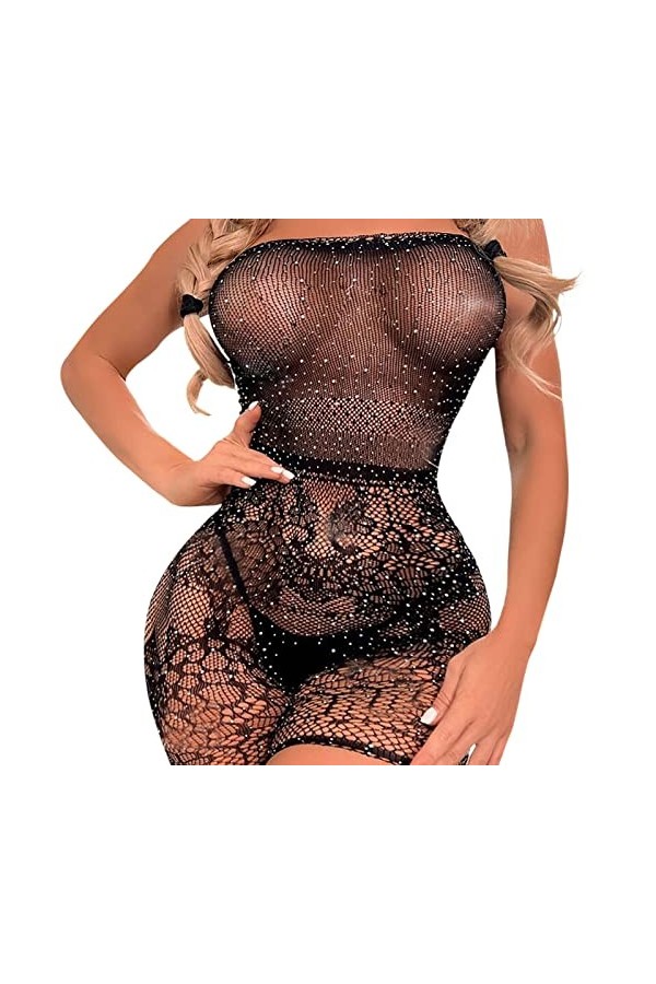 Lingerie sexy pour femme - Avec strass - Pour femme - Rouge bordeaux, Noir , taille unique