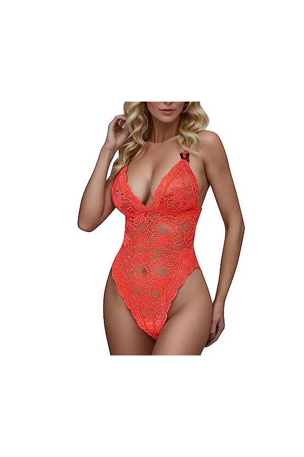 liaddkv Sexy Fashion Lace Sous-vêtements de ski avec anneau en acier pour homme, Orange, M