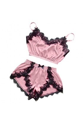 liaddkv Ensemble Femme Col V Dentelle Nourriture Cils Sexy Lingerie Enseignante, Rose, XXXL