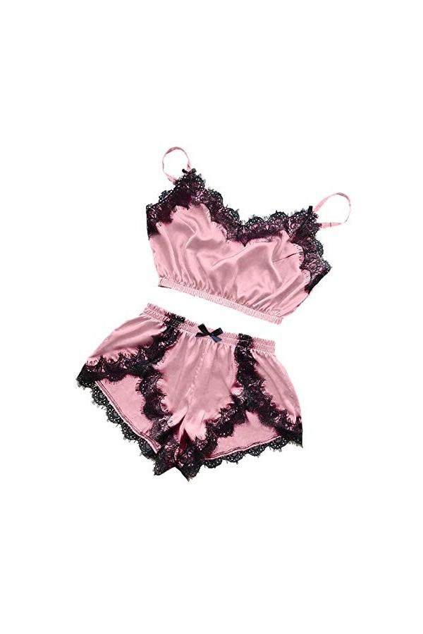 liaddkv Ensemble Femme Col V Dentelle Nourriture Cils Sexy Lingerie Enseignante, Rose, XXXL