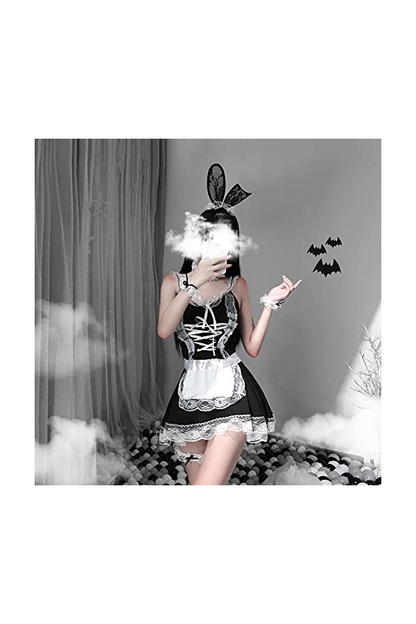 liaddkv Adorable costume de serviteur mignon Cosplay vêtements sous-vêtements femmes femmes jeux lingerie sac à linge noir,