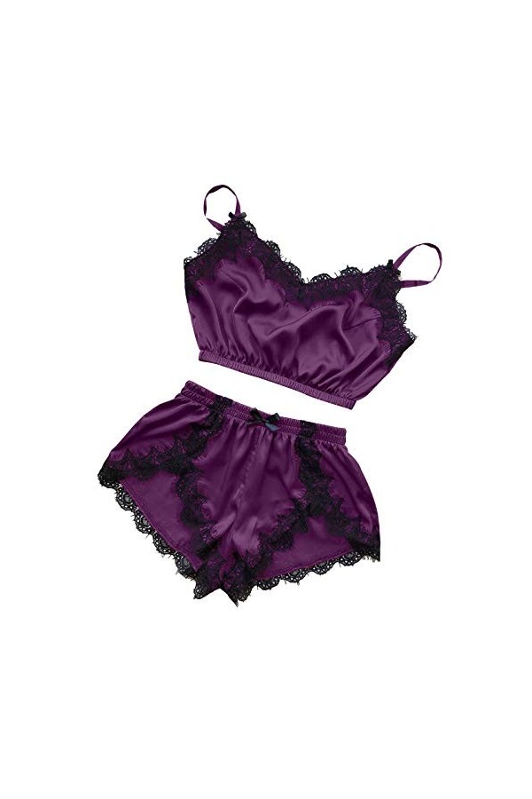 liaddkv Ensemble Femme Col V Dentelle Nourriture Cils Sexy Lingerie Enseignante, lilas, M