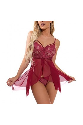 Lingerie Femme Nuisette Sexy Babydoll Sensuelle Push Up Erothique Ensemble Sexy Hot Clubwear Coquine Mini Robe See Through Mi