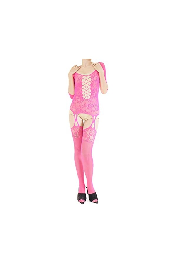 Combinaison Resille Ouverte – Lingerie Ultra Élastique – Flamant Rose Fuchsia – 40-75 kg