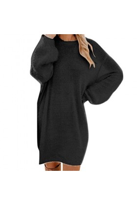 FGUUTYM Mini robe à manches longues sexy et chaude avec poche à manches longues - Pull noir avec fleurs, Noir , L