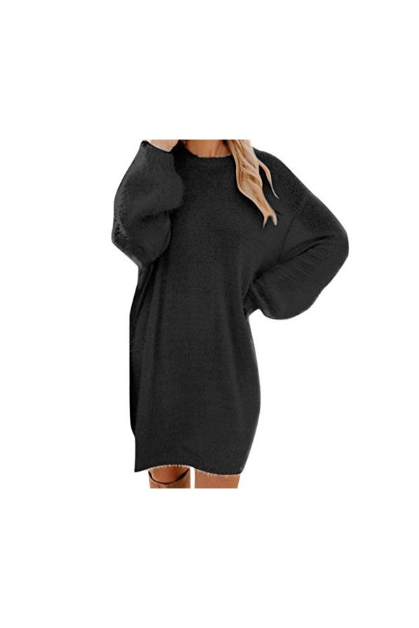 FGUUTYM Mini robe à manches longues sexy et chaude avec poche à manches longues - Pull noir avec fleurs, Noir , L
