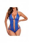 Femmes 1 Pièce Lingerie Sexy Dentelle Body Deep V Teddy Nuisettes S ~ XXL Sexy Dentelle Blanc Blue, XL 