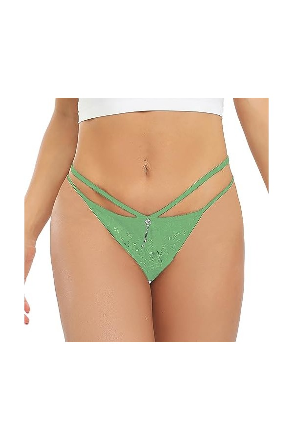 UOWEG Culotte en Dentelle Sexy Sheer Mesh Slip Respirant Confortable à Taille Basse Menstruelle Plat Green, L 