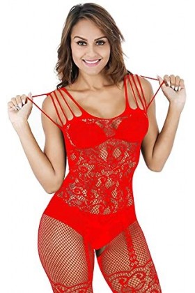 Czizitong Plus Taille Fishnet Bodystocking Lingerie Sheer Body Stockings Nightwear pour femmes Rouge 