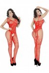 Czizitong Plus Taille Fishnet Bodystocking Lingerie Sheer Body Stockings Nightwear pour femmes Rouge 