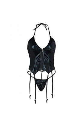 Lingerie Femme Sexy Ensemble Homme Sexy Hot y26k Womens Leather Bodysuit Lingerie Set Thong Sexy avec Jarter sous-vêtements F