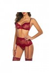 BIISDOST Jeu de Lingerie Sexy en Dentelle Jeu de jarretière Mince pour Femmes Body Noir Longue Red, XL 