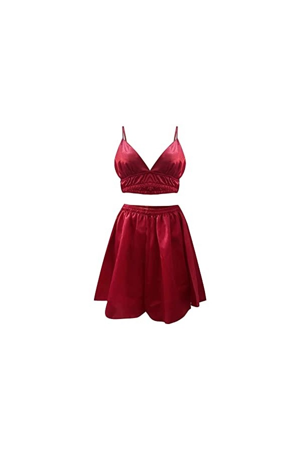 BOTCAM Jupe à bretelles sexy en 3 pièces avec structure en soie et manches longues pour la maison, rouge, S