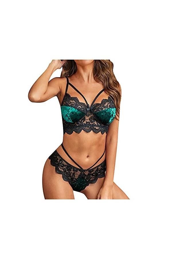 IQYU Soutien-gorge sexy sexy en dentelle pour femme, vert, XL