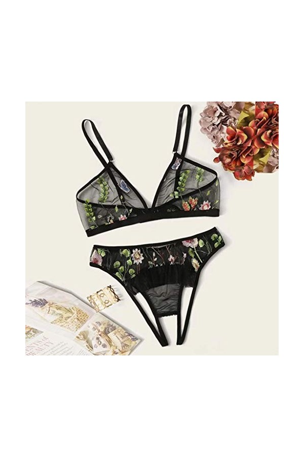 sous-Vetements Femme Erotique Lingerie Sexy Ensemble Sexy Vêtements De Nuit 2 Pièce Ensemble Soutien Gorge et String Dentelle