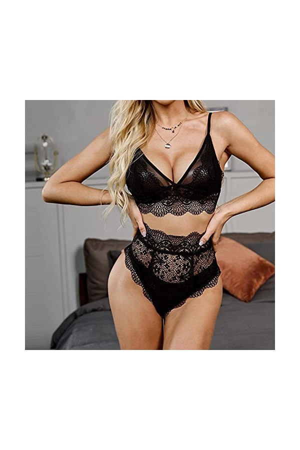 Femme Ensemble Soutien Gorge et String Erotique sous-Vetements Sexy Lingerie Sexy Ensemble Dentelle Vêtements De Nuit 2 Pièce