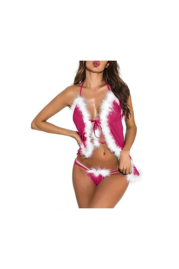 Pyjamas De Lingerie Rouge De NoëL - Femmes De Grande Taille NoëL Hot Erotic Sexy V-Neck Bodys Sous-VêTements éLéGant,Lingerie