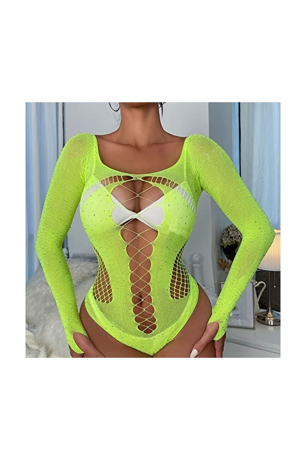 ADMAY 2023 New y25k Style Lingerie Dames Sexy brillant Lingerie à manches longues maille Transparent creux Sexy Lingerie culo