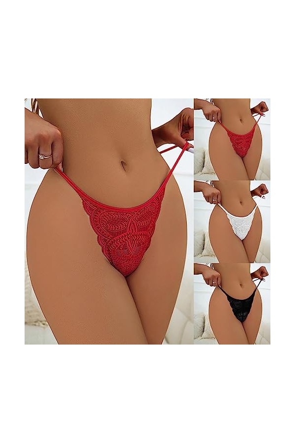 KEIZHUONIQIU Tanga-Strings et Tangas Femmes Ouvert Slip Respirant Dentelle Culottes Creux Out sans Couture Lingerie Douces Pa