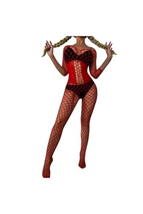 HAOLEI Body en resille Teddy Lingerie pour femmes manches barboteuse combinaison Catsuit vetements de nuit, Dentelle Sexy Ouv