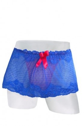 Boxer sexy en dentelle pour homme avec tissu transparent et jupe séduisante, noir foncé, taille unique