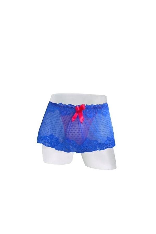 Boxer sexy en dentelle pour homme avec tissu transparent et jupe séduisante, noir foncé, taille unique