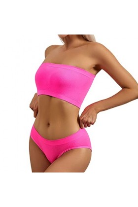 Lingerie Sexy Femme Body et Combinaison Femmes 2 pièces Haut sans Bretelles avec Soutien-Gorge rembourré Lingerie Gilet et Pa