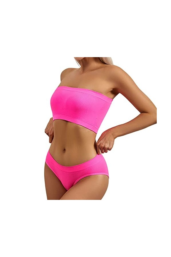 Lingerie Sexy Femme Body et Combinaison Femmes 2 pièces Haut sans Bretelles avec Soutien-Gorge rembourré Lingerie Gilet et Pa