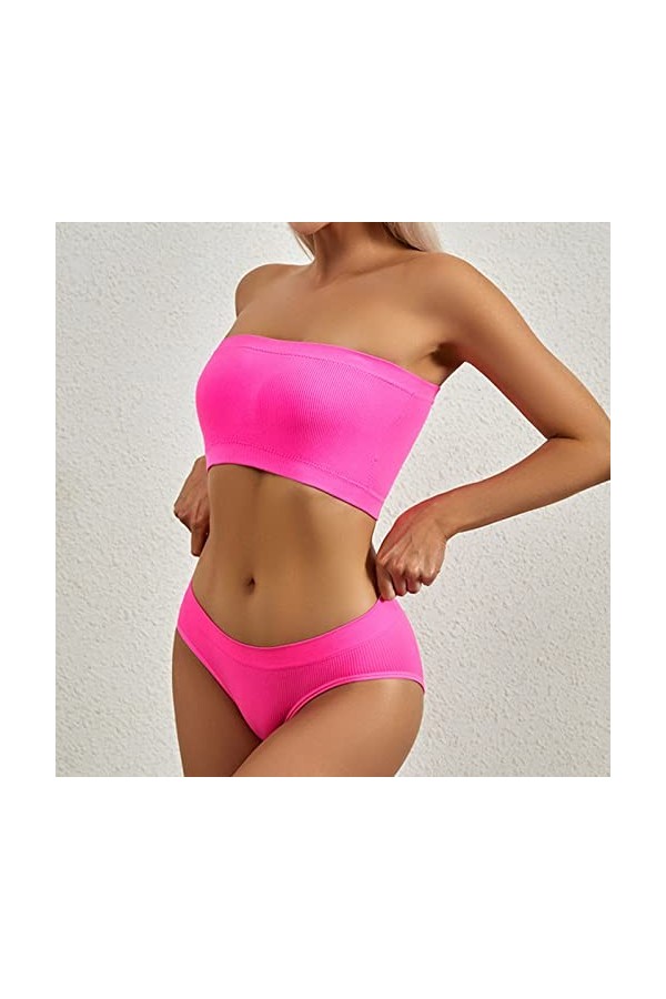 Lingerie Sexy Femme Body et Combinaison Femmes 2 pièces Haut sans Bretelles avec Soutien-Gorge rembourré Lingerie Gilet et Pa