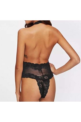 UOWEG Lingerie Sexy en Dentelle pour Femme avec Cils plongeants et Entrejambe à Boutons-Pression. Sexy Lingerie Cuir Black, 