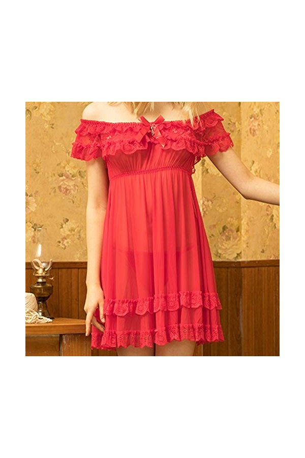 Nuisette Sexy Femme Lingerie Sexy en Dentelle Décolleté en V Sexy Teddy Robe de Nuit Femme Ensembles De Pyjama 2 Pièces Femme