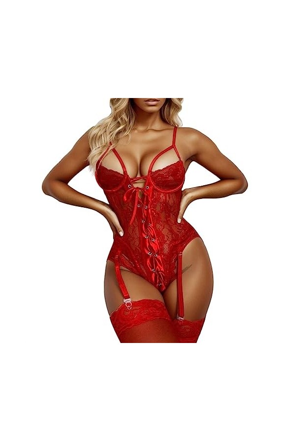 Zilosconcy Culotte Sous-vêtements Coton Culotte Femmes Sexy Dentelle Mesh Fleur Broderie Chaîne Connectée Jarretière Teddy Bo