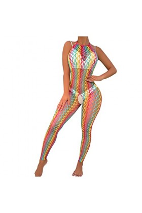 Femmes Ensemble De Lingerie Sexy Arc-en-Ciel Net Combinaison Ouverte Sexy Bodyshing Filet Tenue Coquine Ensemble Sexy ÉRotiqu