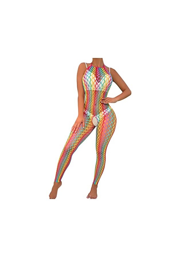Femmes Ensemble De Lingerie Sexy Arc-en-Ciel Net Combinaison Ouverte Sexy Bodyshing Filet Tenue Coquine Ensemble Sexy ÉRotiqu