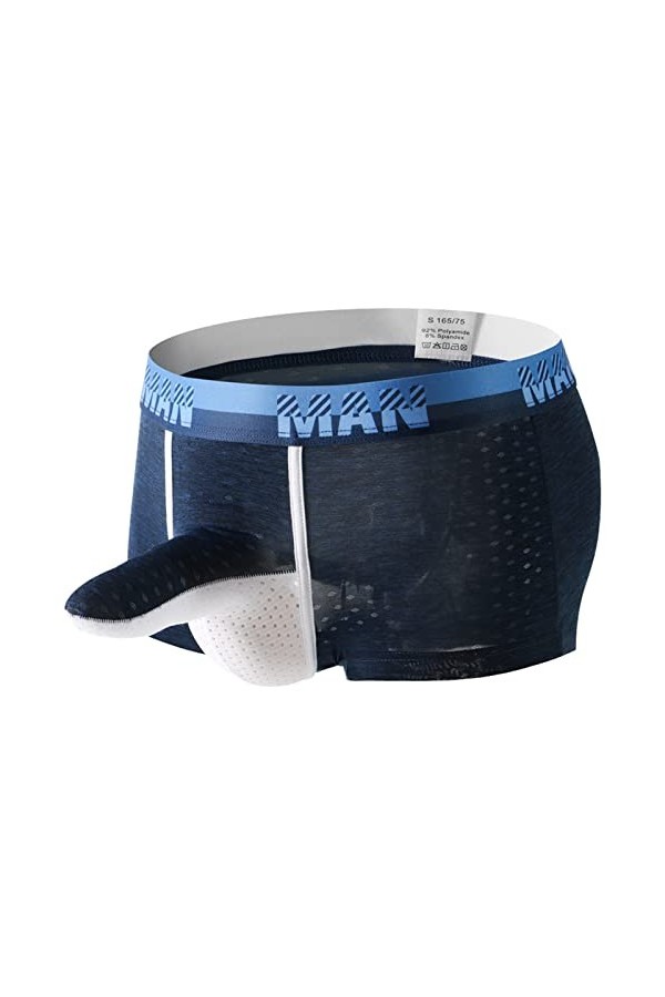 Sous-vêtements respirants pour homme - En maille solide - En maille - Respirant - Boxer confortable - Pour homme, bleu foncé,