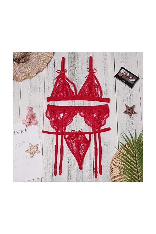 LDadgf Sous-vêtements sexy porte-jarretelles pour femme Sous-vêtements sexy, rouge, XXL